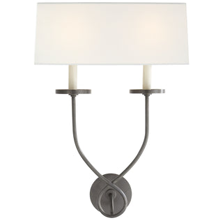 Buy bronze-with-14-x-14-5-x-5-5-linen-glass-and-white-shade Symmetric Twist Sconce by Visual Comfort Signature
