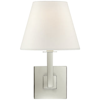 Buy polished-nickel-with-4-x-6-x-6-5-linen-glass-and-white-shade Architectural Outdoor (Damp) Sconce by Visual Comfort Signature