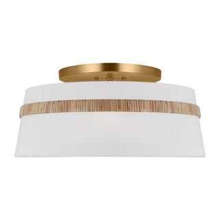 Buy rattan-with-white-linen-glass-and-multicolor-shade Cordtlandt Outdoor (Damp) Semi-Flush Mount Ceiling Light by Visual Comfort Studio