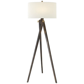 Buy tudor-brown-stain-with-20-x-20-x-11-linen-glass-and-white-shade Tripod Floor Lamp by Visual Comfort Signature