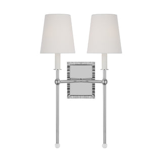 Buy polished-nickel-with-white-linen-glass-and-silver-gray-shade Baxley Outdoor (Damp) Sconce by Visual Comfort Studio