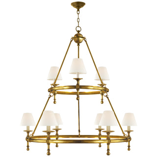 Buy hand-rubbed-antique-brass-with-3-x-6-x-5-linen-glass-and-white-shade Classic Chandelier by Visual Comfort Signature