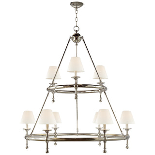 Buy polished-nickel-with-3-x-6-x-5-linen-glass-and-white-shade Classic Chandelier by Visual Comfort Signature