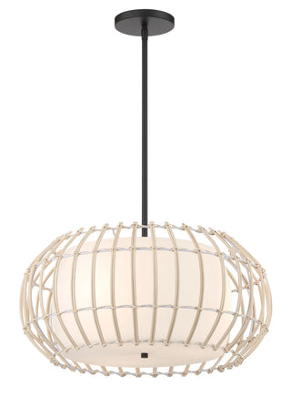 Buy coal-with-natural-wicker-glass-and-white-shade Watermill by Robin Baron Outdoor (Damp) Pendant by Minka-Lavery