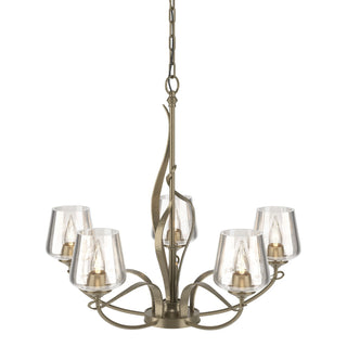Buy soft-gold-with-clear-glass-zm-glass-and-clear-shade Flora Chandelier by Hubbardton Forge