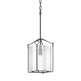 Buy natural-iron-with-clear-glass-zm-glass-and-clear-textured-shade Bow Mini Pendant by Hubbardton Forge