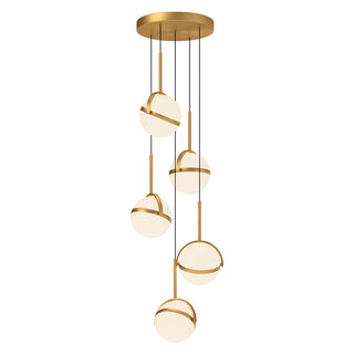 Buy brushed-gold-with-frosted-acrylic-glass-and-white-shade Globo Pendant by Alora