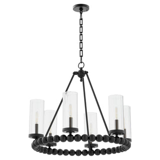 Buy matte-black-with-clear-fluted-glass-and-clear-shade Lee Boulevard Outdoor (Damp) Chandelier by Quorum