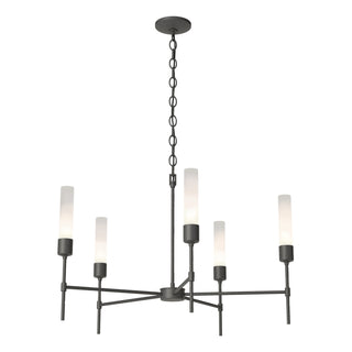 Buy natural-iron-with-frosted-glass-fd-glass-and-white-shade Vela Chandelier by Hubbardton Forge