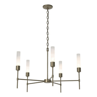 Buy soft-gold-with-frosted-glass-fd-glass-and-white-shade Vela Chandelier by Hubbardton Forge