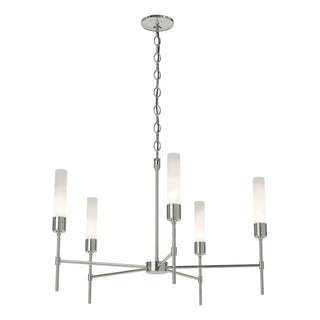 Buy sterling-with-frosted-glass-fd-glass-and-white-shade Vela Chandelier by Hubbardton Forge