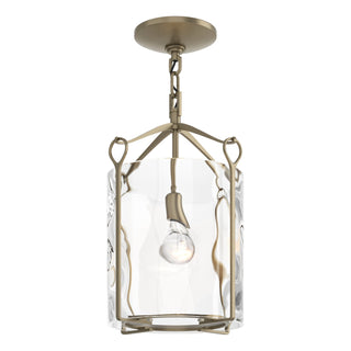 Buy soft-gold-with-water-glass-ll-glass-and-clear-textured-shade Bow Semi Flush Mount Light by Hubbardton Forge