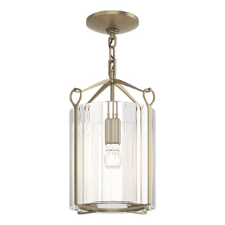 Buy soft-gold-with-clear-glass-zm-glass-and-clear-textured-shade Bow Semi Flush Mount Light by Hubbardton Forge