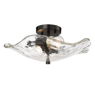 Buy matte-black-with-hammered-water-glass-glass-and-clear-textured-shade Samara Semi-Flush Mount Ceiling Light by Golden