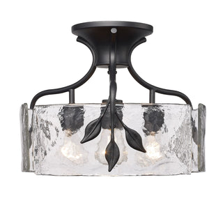 Buy natural-black-with-hammered-water-glass-glass-and-clear-textured-shade Calla Semi-Flush Mount Ceiling Light by Golden