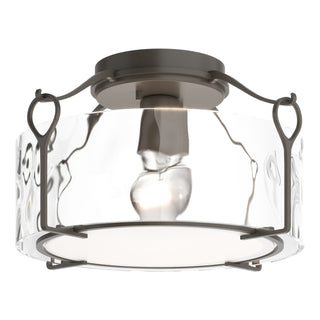 Buy dark-smoke-with-water-glass-ll-glass-and-clear-textured-shade Bow Flush Mount Ceiling Light by Hubbardton Forge