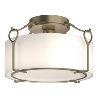 Buy soft-gold-with-opal-glass-gg-glass-and-white-shade Bow Flush Mount Ceiling Light by Hubbardton Forge