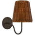 Aged Iron with 4" x 6" x 6.5" Dark Wicker Glass and Woven/Natural Shade