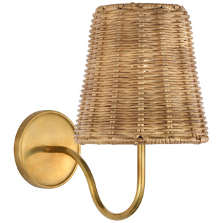Buy hand-rubbed-antique-brass-with-4-x-6-x-6-5-natural-wicker-glass-and-woven-natural-shade Lyndsie Outdoor (Damp) Sconce by Visual Comfort Signature