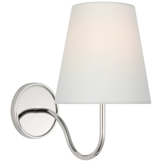 Buy polished-nickel-with-4-x-6-x-6-5-linen-glass-and-white-shade Lyndsie Outdoor (Damp) Sconce by Visual Comfort Signature