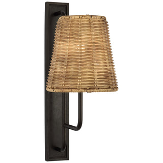 Buy aged-iron-with-4-5-x-8-x-8-5-natural-wicker-glass-and-woven-natural-shade Rui Sconce by Visual Comfort Signature