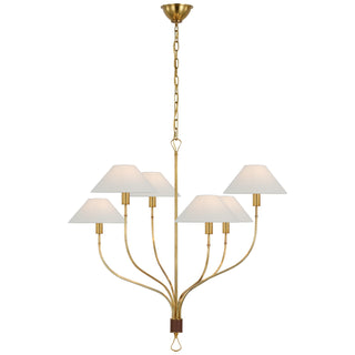 Buy hand-rubbed-antique-brass-and-saddle-leather Griffin Chandelier by Visual Comfort Signature