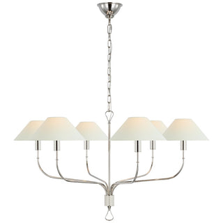 Buy polished-nickel-and-parchment-leather-with-3-5-x-10-5-x-5-5-linen-glass-and-white-shade Griffin Chandelier by Visual Comfort Signature