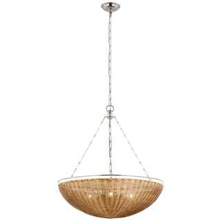 Buy polished-nickel-and-natural-wicker Clovis Outdoor (Damp) Chandelier by Visual Comfort Signature