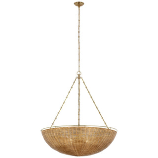 Buy antique-burnished-brass-and-natural-wicker-and-woven-natural-shade Clovis Outdoor (Damp) Chandelier by Visual Comfort Signature