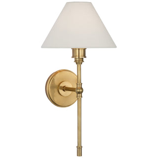 Buy antique-burnished-brass-with-3-x-9-x-6-25-linen-glass-and-white-shade Parkington Outdoor (Damp) Sconce by Visual Comfort Signature