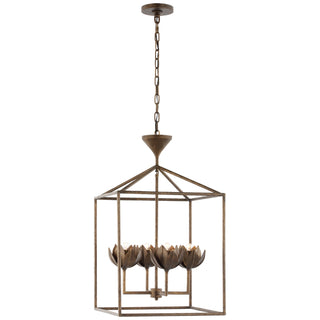Buy antique-bronze-leaf-and-metal-shade Alberto Outdoor (Damp) Pendant by Visual Comfort Signature