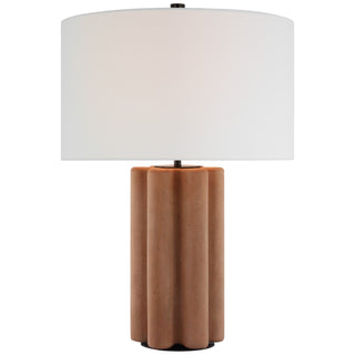 Buy terracotta-stained-concrete-with-19-75-x-19-75-x-11-5-linen-glass-and-white-shade Vellig Table Lamp by Visual Comfort Signature