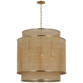 Buy soft-brass-and-natural-rattan-caning-and-woven-natural-shade Linley Outdoor (Damp) Pendant by Visual Comfort Signature