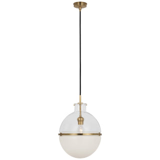Buy hand-rubbed-antique-brass-with-clear-glass-and-white-glass-glass-and-multicolor-shade Maxey Outdoor (Damp) Pendant by Visual Comfort Signature