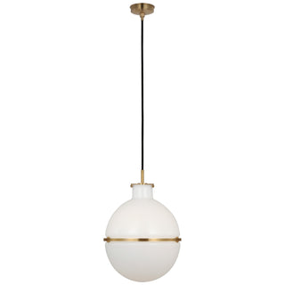 Buy hand-rubbed-antique-brass-with-white-glass-glass-and-white-shade Maxey Outdoor (Damp) Pendant by Visual Comfort Signature