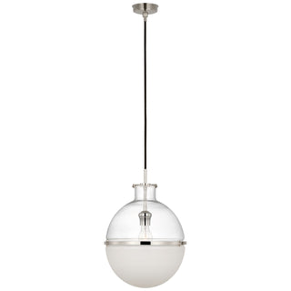 Buy polished-nickel-with-clear-glass-and-white-glass-glass-and-multicolor-shade Maxey Outdoor (Damp) Pendant by Visual Comfort Signature