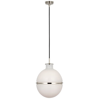 Buy polished-nickel-with-white-glass-glass-and-white-shade Maxey Outdoor (Damp) Pendant by Visual Comfort Signature