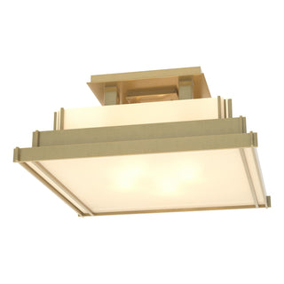 Buy modern-brass-with-white-art-glass-bb-glass-and-natural-cream-shade Steppe Semi Flush Mount Light by Hubbardton Forge