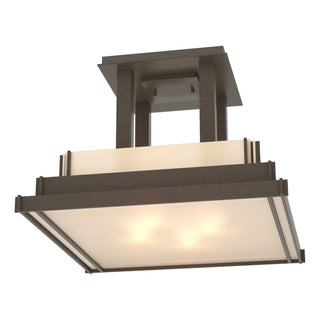 Buy coastal-dark-smoke-with-white-art-glass-bb-glass-and-natural-cream-shade Steppe Semi-Flush Mount Ceiling Light by Hubbardton Forge