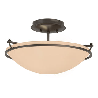 Buy oil-rubbed-bronze-with-sand-glass-ss-glass-and-amber-brown-shade Simple Lines Semi-Flush Mount Ceiling Light by Hubbardton Forge