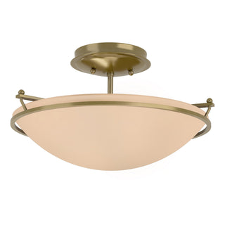Buy modern-brass-with-sand-glass-ss-glass-and-natural-cream-shade Simple Lines Semi-Flush Mount Ceiling Light by Hubbardton Forge