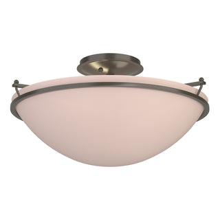 Buy dark-smoke-with-sand-glass-ss-glass-and-natural-cream-shade Simple Lines Flush Mount Ceiling Light by Hubbardton Forge