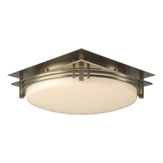Buy soft-gold-with-opal-glass-gg-glass-and-white-shade Banded Semi-Flush Mount Ceiling Light by Hubbardton Forge