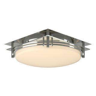 Buy sterling-with-opal-glass-gg-glass-and-white-shade Banded Semi-Flush Mount Ceiling Light by Hubbardton Forge