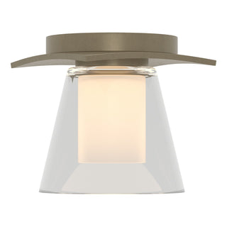 Buy soft-gold-with-clear-glass-with-opal-diffuser-zu-glass-and-clear-shade Wren Semi Flush Mount Light by Hubbardton Forge