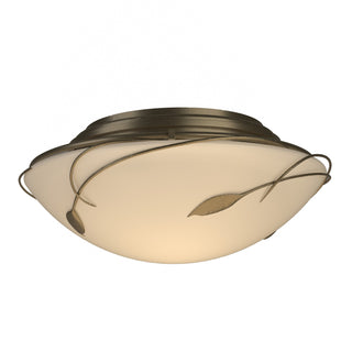 Buy soft-gold-with-opal-glass-gg-glass-and-white-shade Leaf Flush Mount Ceiling Light by Hubbardton Forge