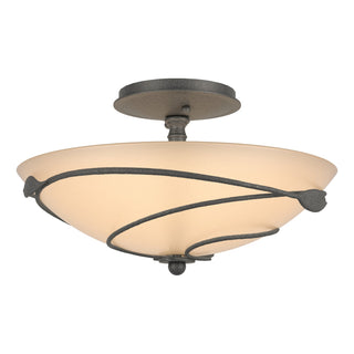 Buy natural-iron-with-sand-glass-ss-glass-and-amber-brown-shade Leaf Flush Mount Ceiling Light by Hubbardton Forge
