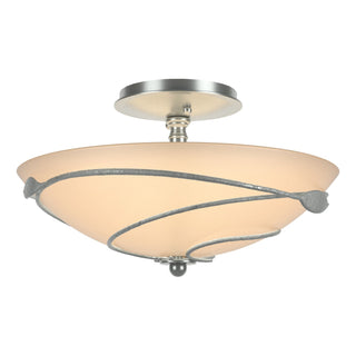 Buy vintage-platinum-with-sand-glass-ss-glass-and-amber-brown-shade Leaf Semi-Flush Mount Ceiling Light by Hubbardton Forge