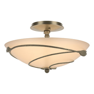 Buy soft-gold-with-sand-glass-ss-glass-and-amber-brown-shade Leaf Flush Mount Ceiling Light by Hubbardton Forge