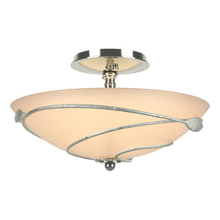 Buy sterling-with-sand-glass-ss-glass-and-white-shade Leaf Semi-Flush Mount Ceiling Light by Hubbardton Forge